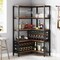 Large Corner Wine Rack 5-Tier Industrial Freestanding Bar Cabinet Black Steel